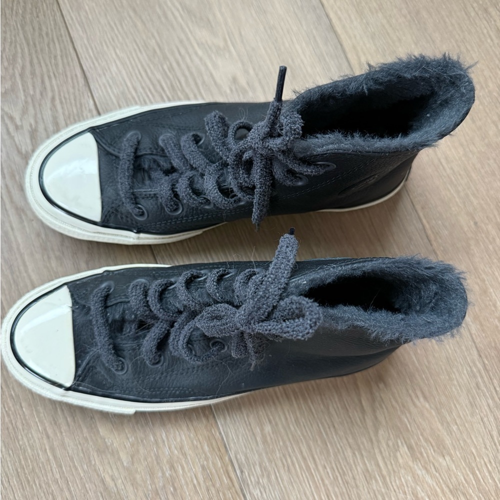 All weather black leather platform converse
